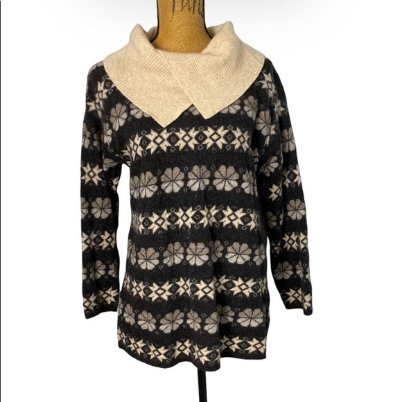Sisley Made in Italy Relaxed Elegance Fair Isle Wool Wrap Collar Sweater M - Picture 5 of 8
